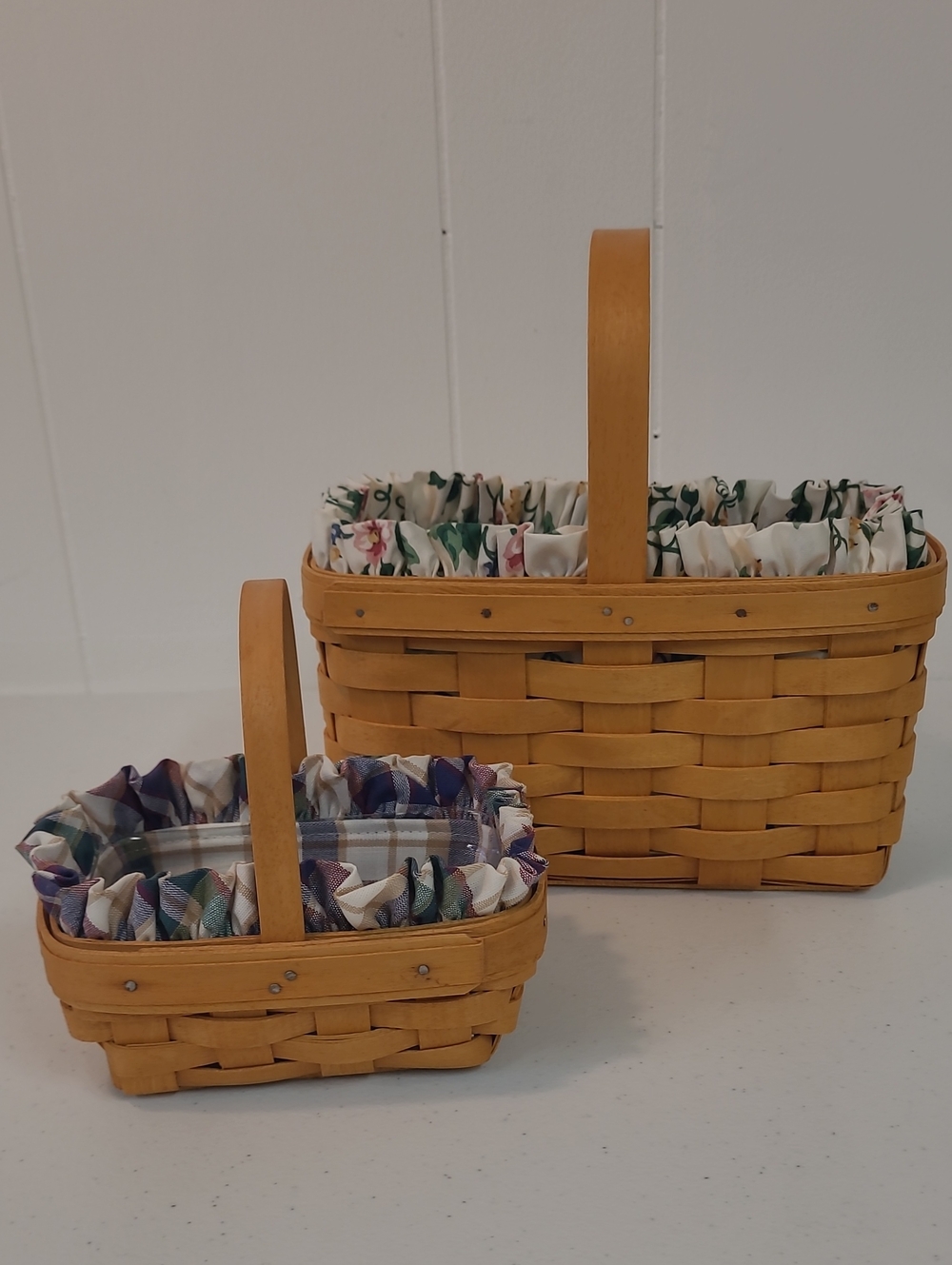 Longaberger 1999 Vintage Parsley and Candle Baskets With Liners- Set of 2